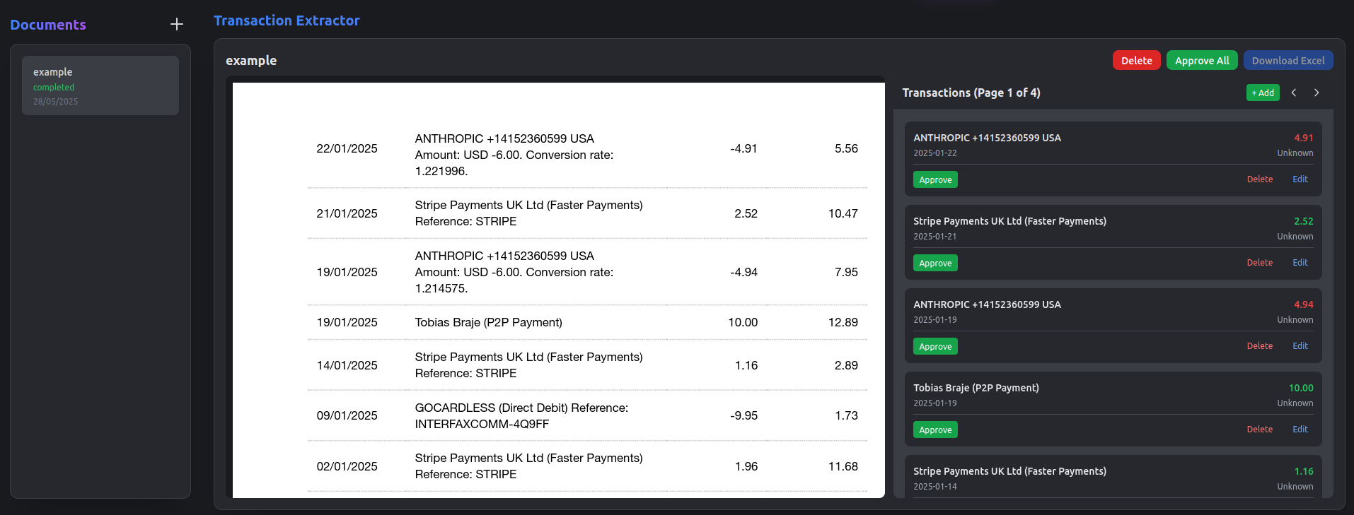 Sequens PDF Transaction Extractor Interface